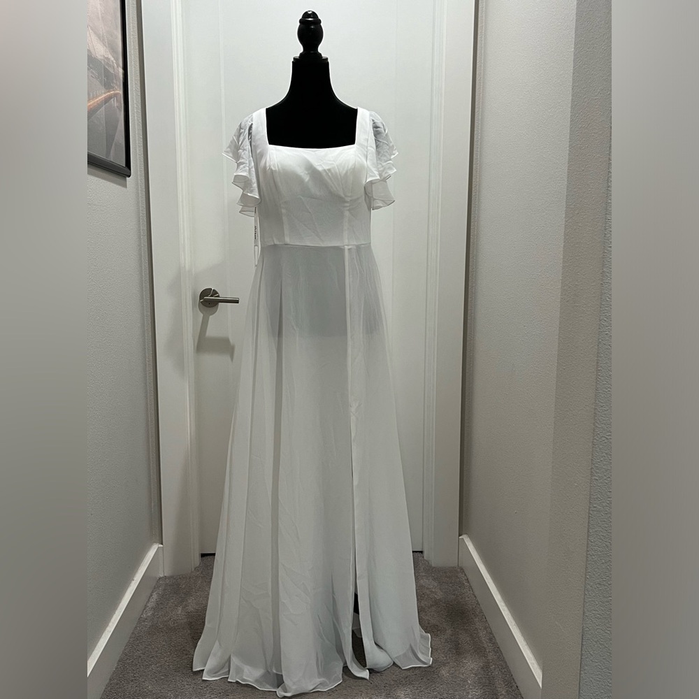 JJs House White Square Neck Flutter Sleeve Maxi Gown